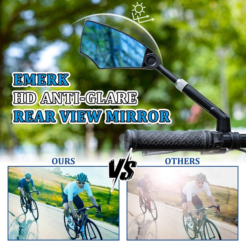 EMERK Anti-Glare Handlebar Bike Mirror: Bike Rear View Mirror With Retractable & 360°Adjustable Lens, HD Blast-Resistant Bicycle Mirror For 20-23mm Handlebar (Left) - Image 2